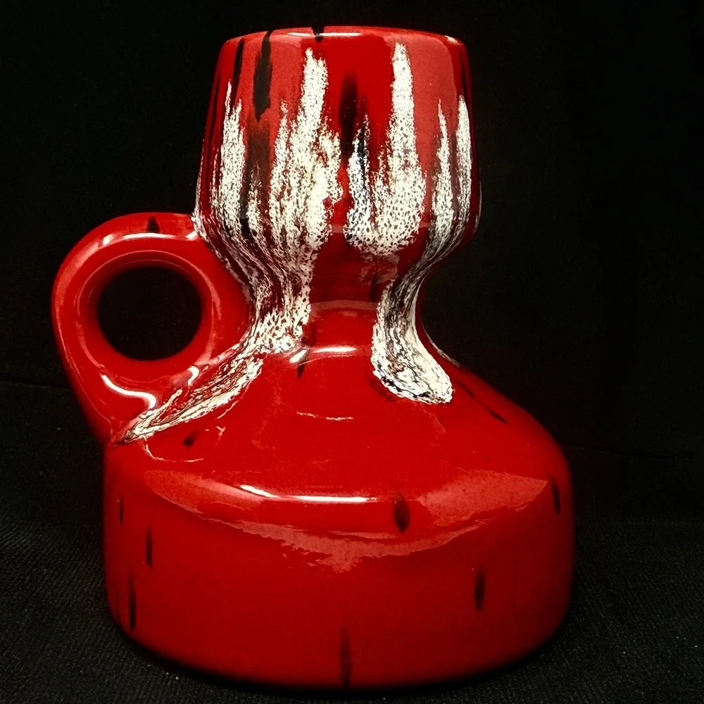 Red Dripware Glaze Black White Candleholder Vase Handthrown Pottery Eclectic  4